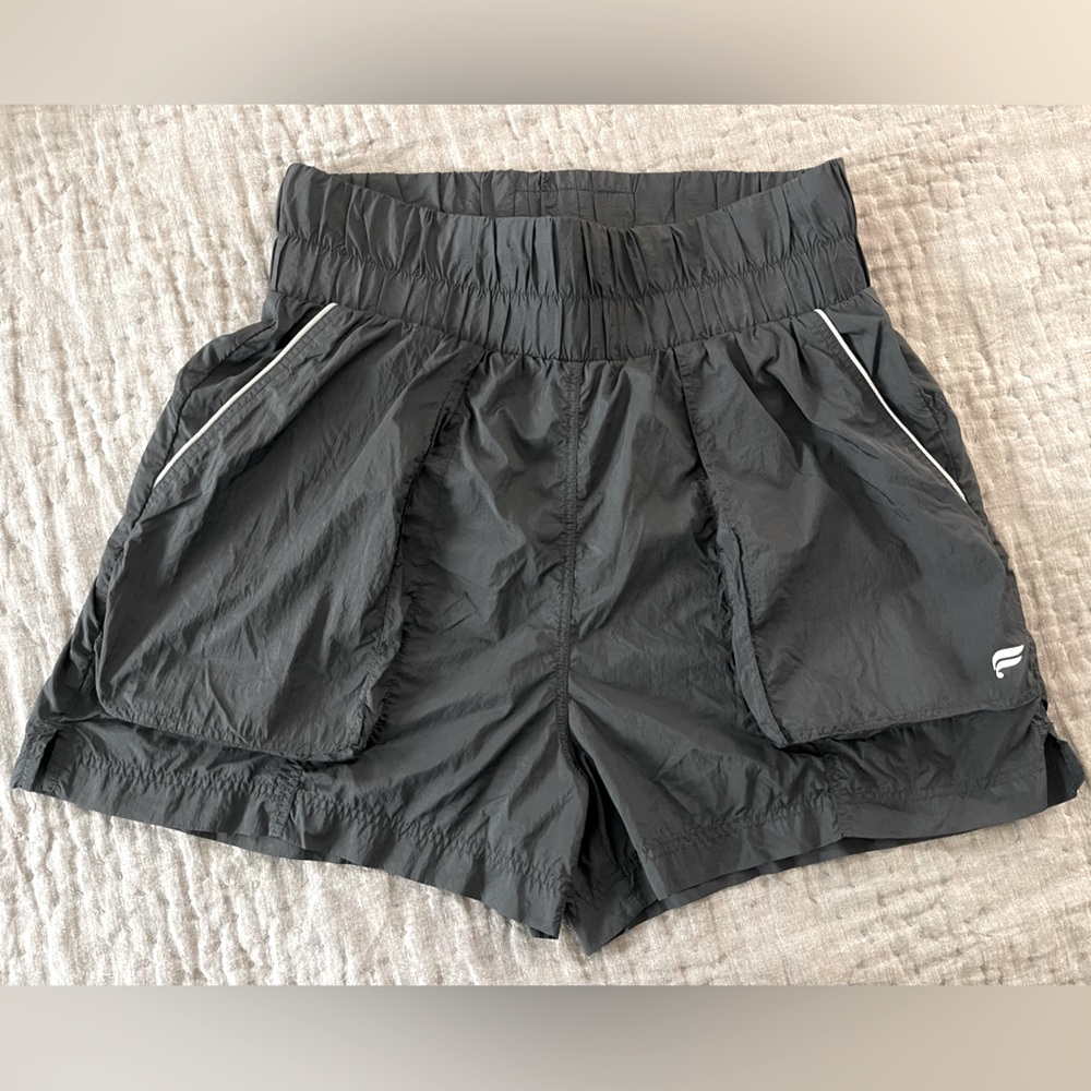 Fabletics Ultra High-Waisted Piped 100% Nylon Shorts in Black Pockets Medium